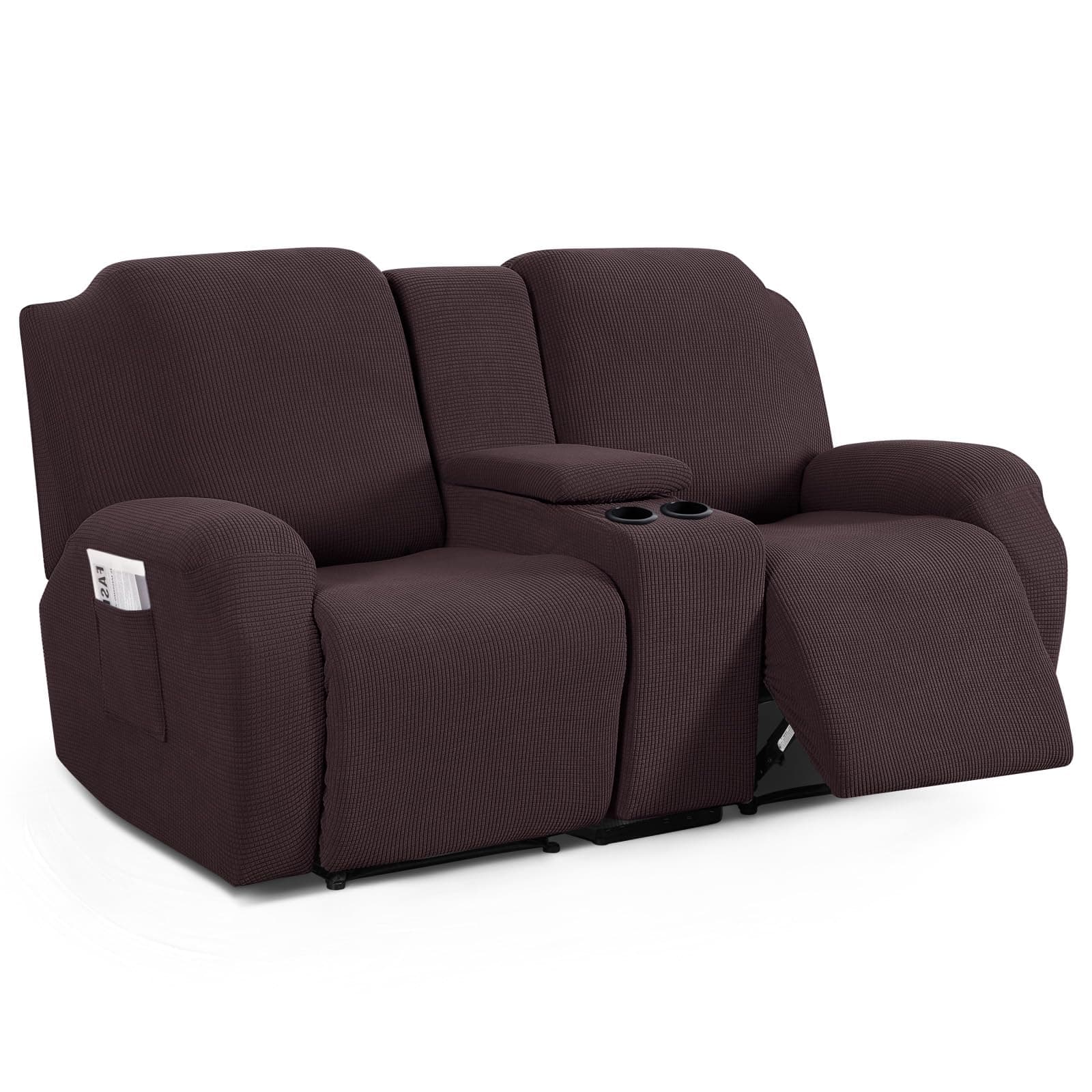 TAOCOCO Stretch Reclining Loveseat Cover, Chocolate Jacquard Pattern