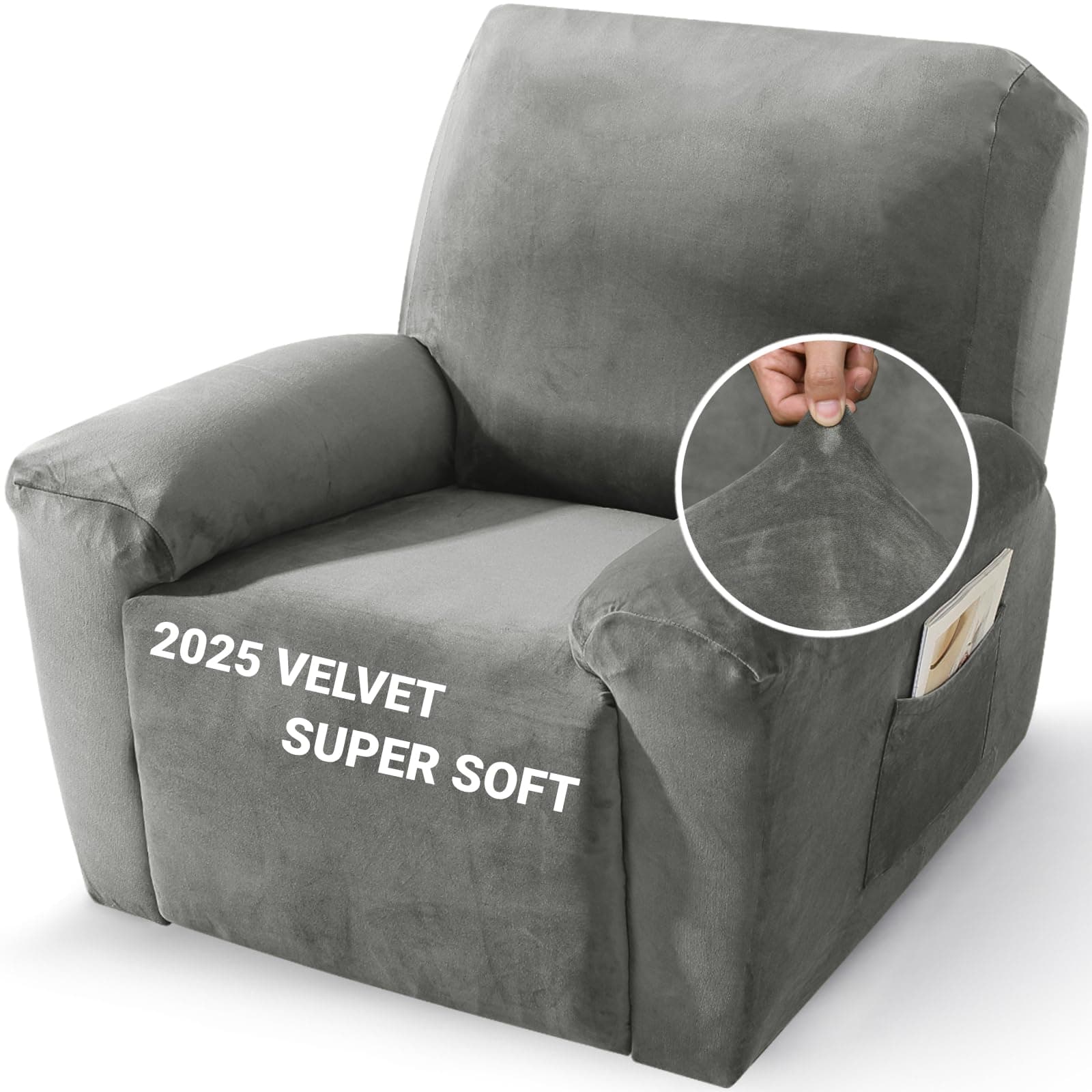 2025 Velvet Oversized Recliner Cover for Lazy Boy, Soft & Stretchy (Grey)