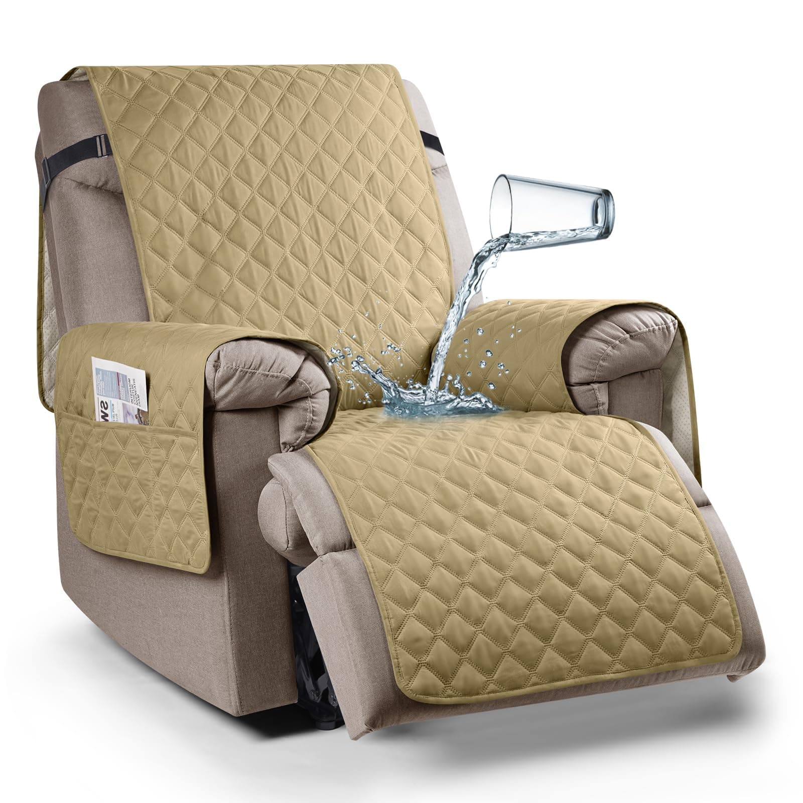 Waterproof Recliner Chair Cover with Elastic Straps for Kids, Dogs, Pets