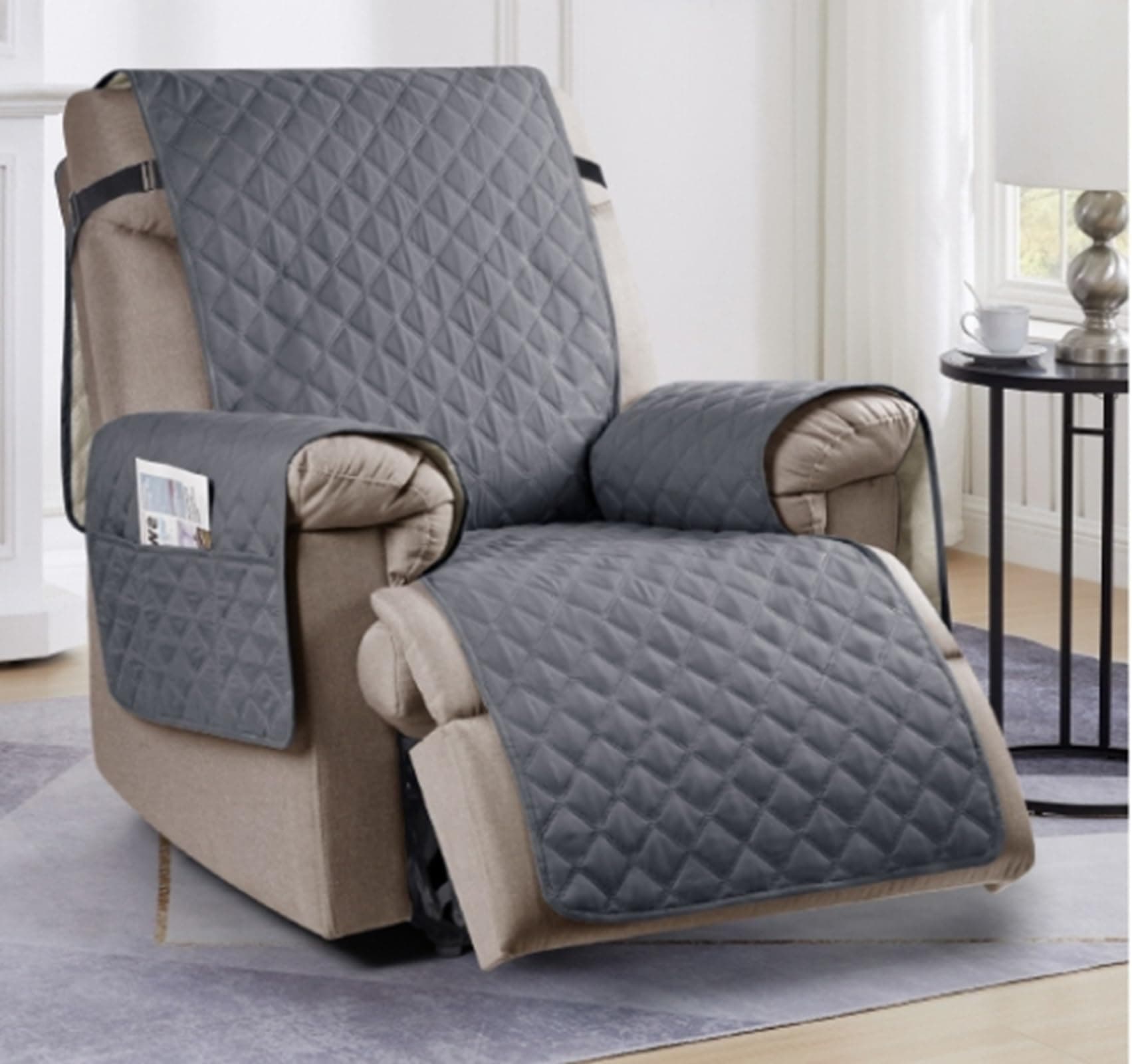 Water Resistant Recliner Chair Cover with Pocket, Dusty Grey, 23''