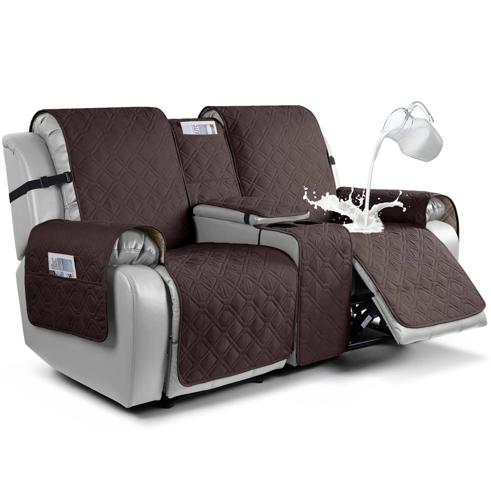Waterproof Loveseat Recliner Cover with Console - Non-Slip Sofa Slipcover for Pets (Chocolate)