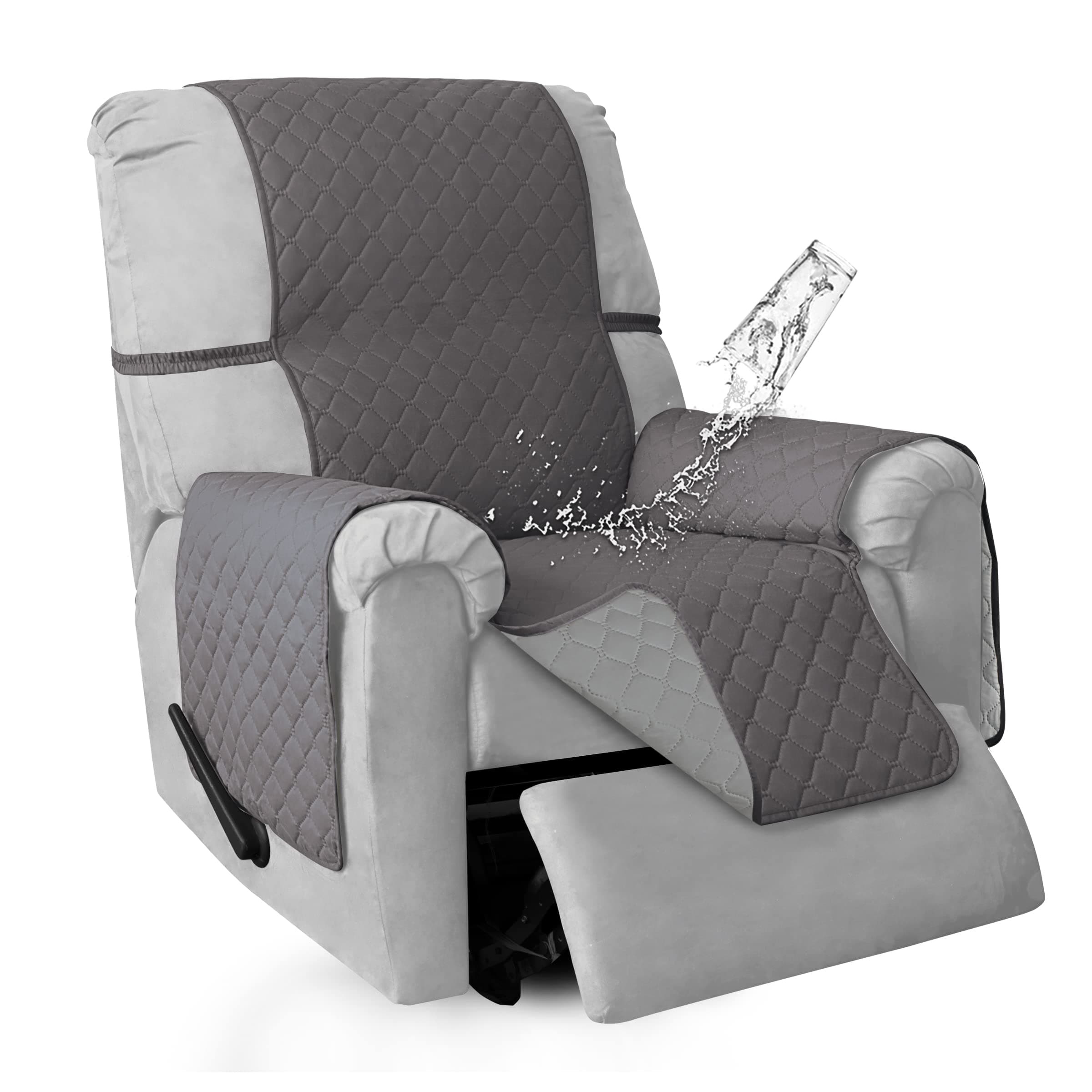 ISSUNTEX 100% Waterproof Recliner Sofa Covers, Double Protection for Pets & Kids (Gray/Light Gray)