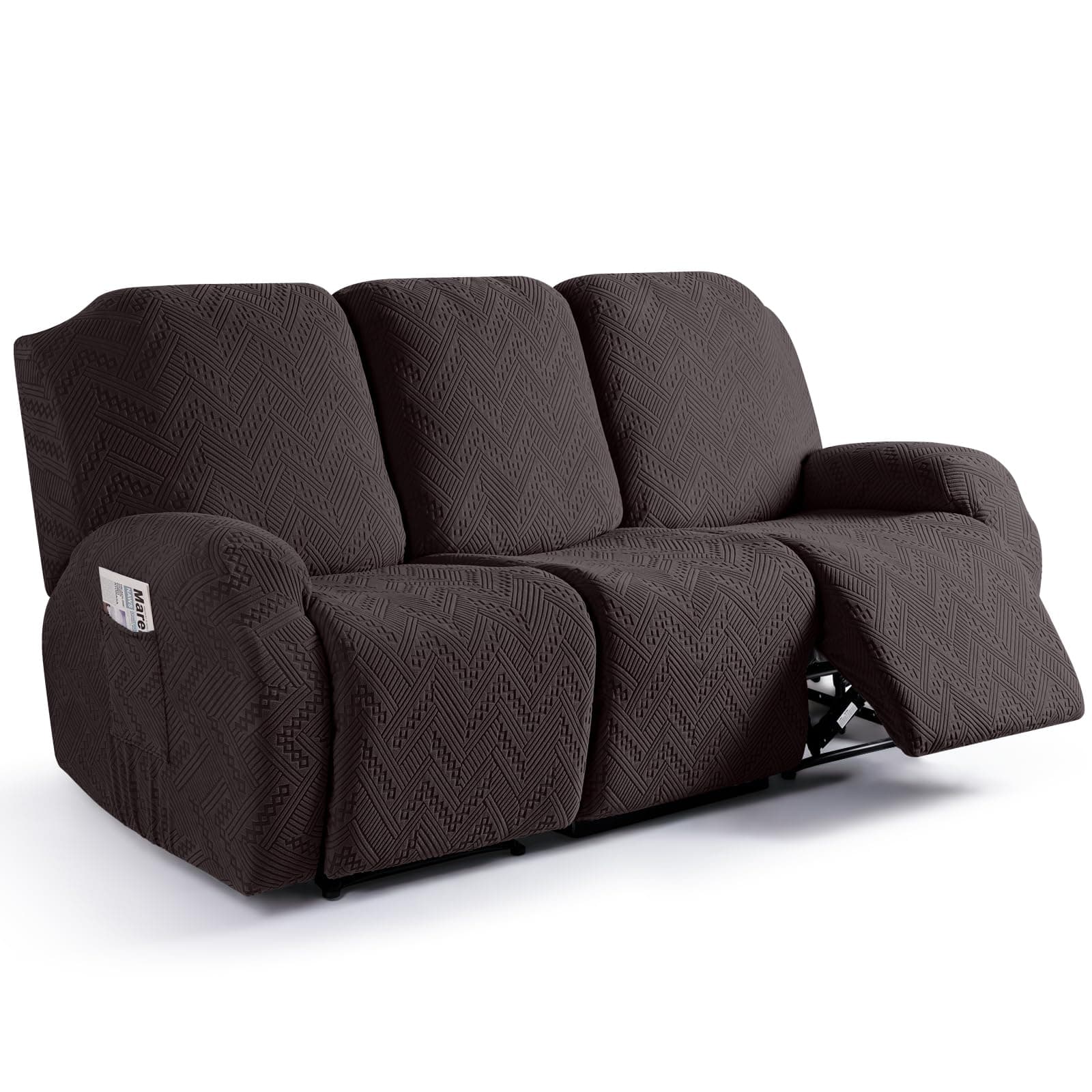 Ruaozz Chocolate 3-Seater Recliner Sofa Covers with Pockets