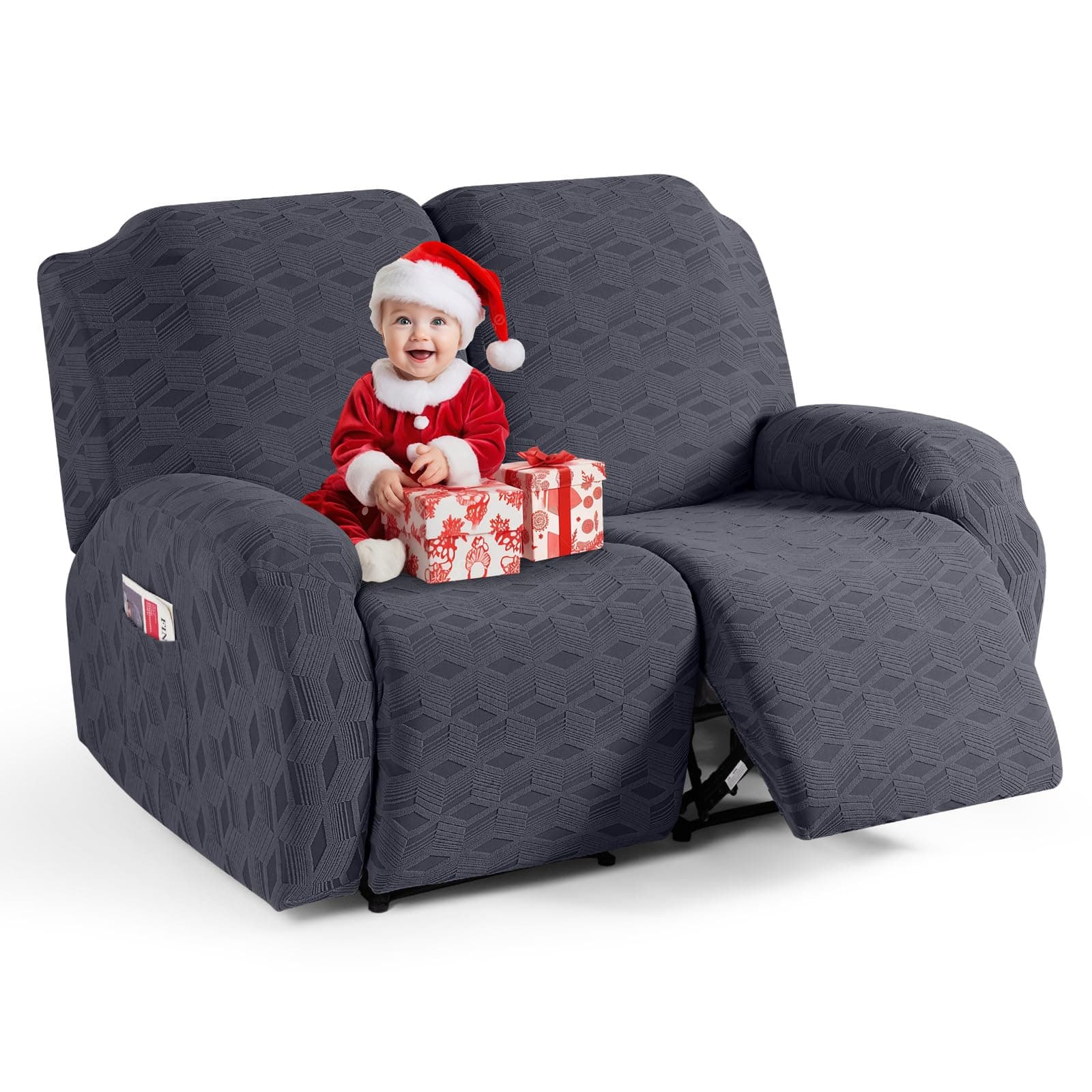 TAOCOCO Dark Grey Stretch Jacquard Recliner Loveseat Cover