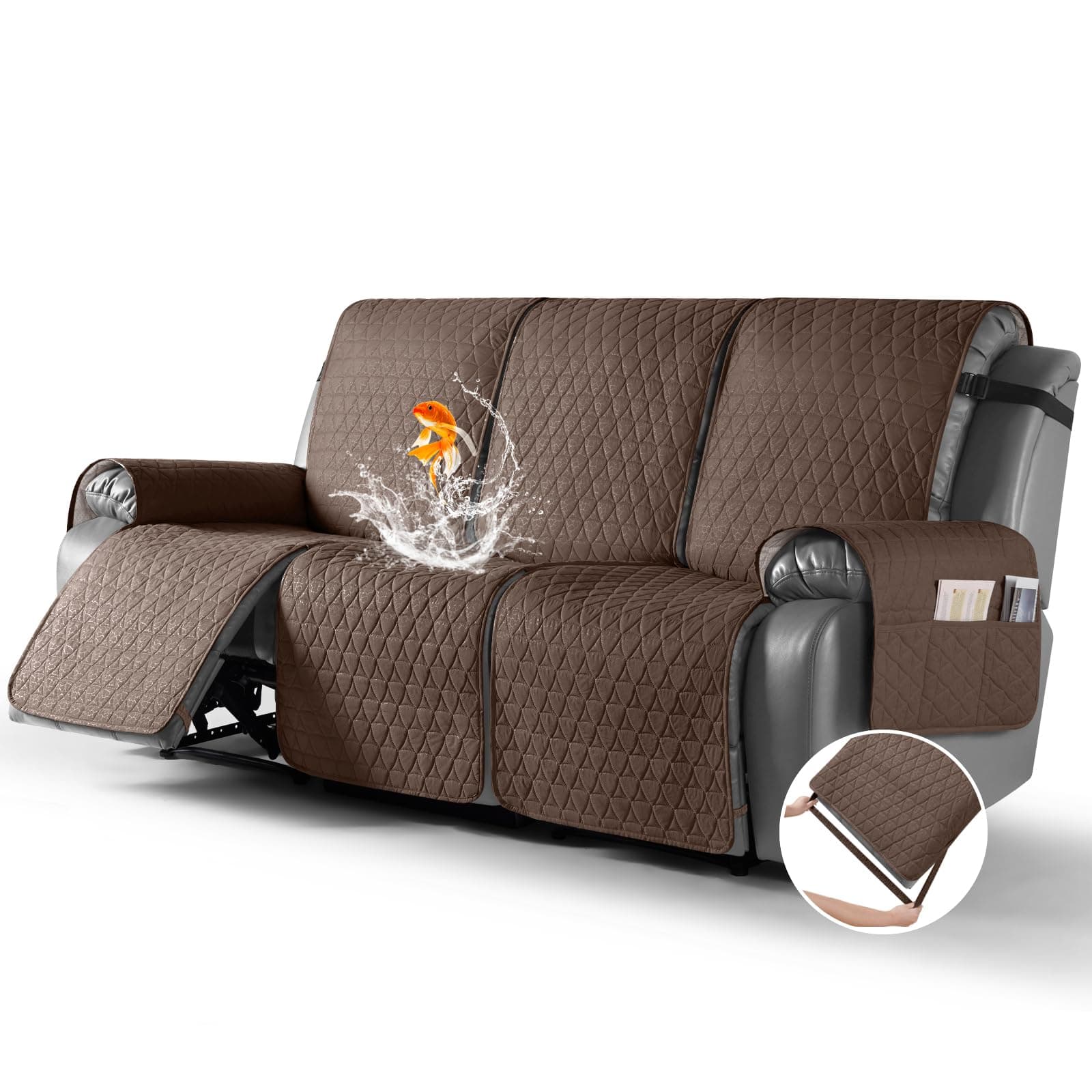 TAOCOCO 100% Waterproof Recliner Sofa Cover, Non-Slip Brown 3 Seater