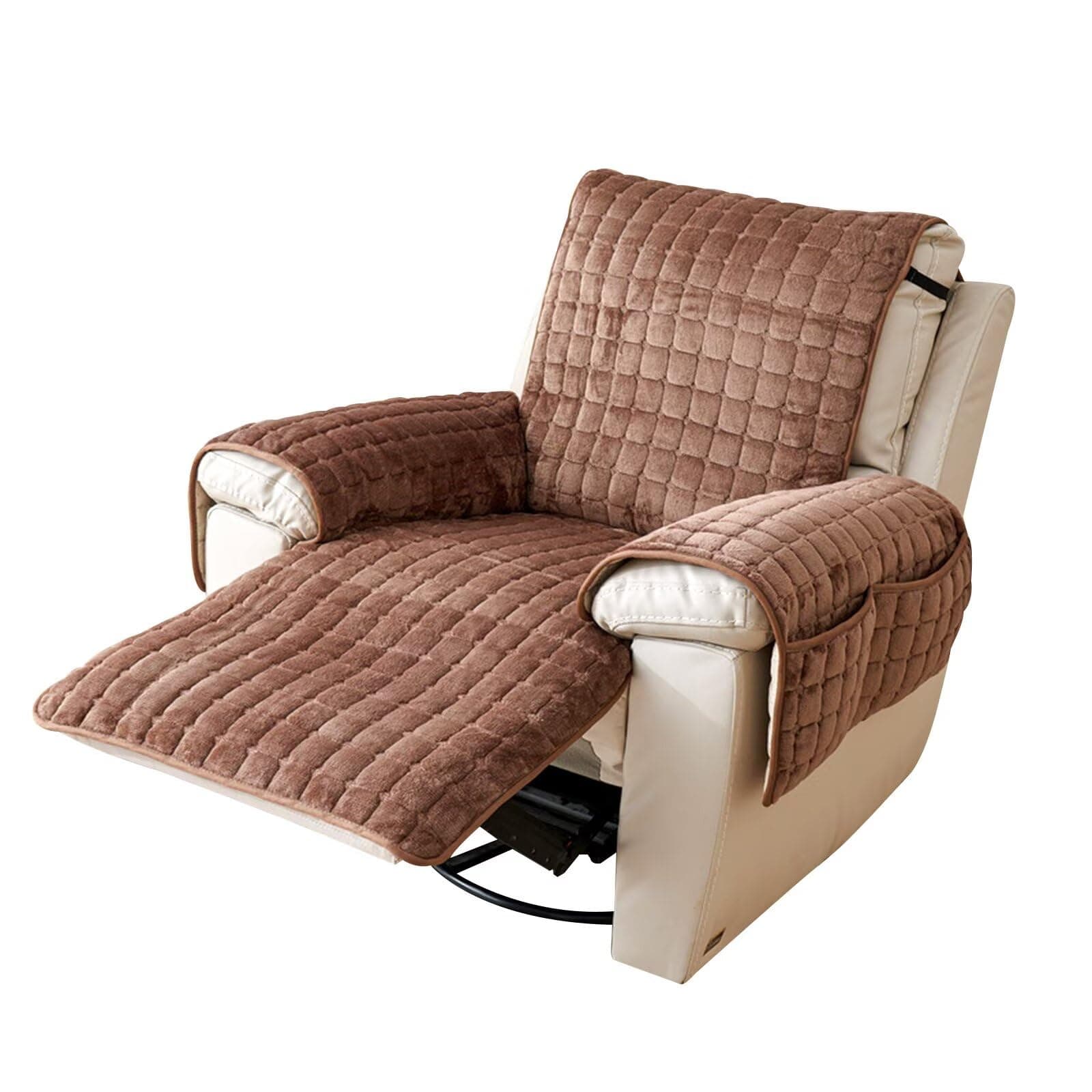 Washable Large Taupe Quilted Slipcover for Recliner and Furniture with Side Pocket
