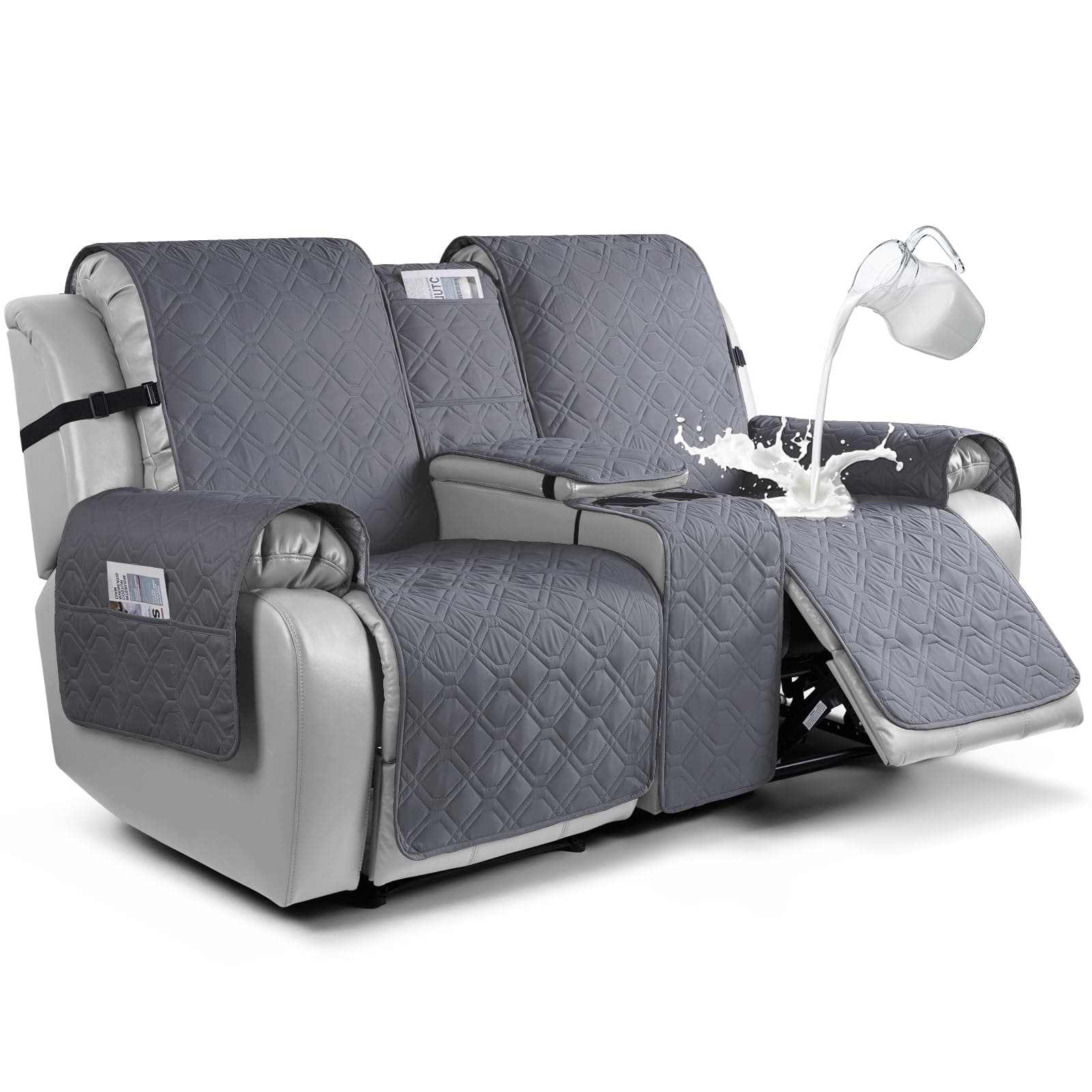 VANSOFY Dark Gray 100% Waterproof Loveseat Recliner Cover