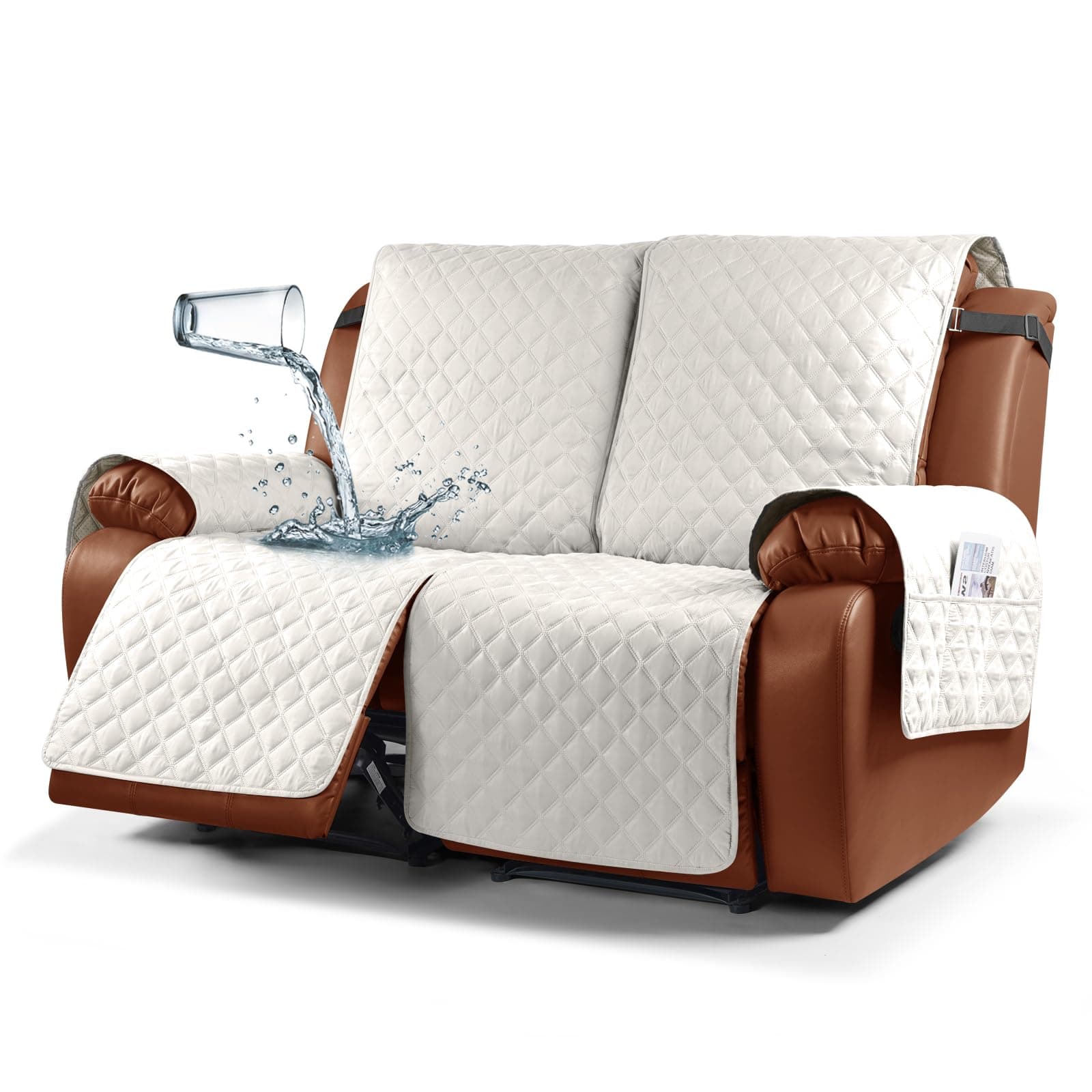 Ruaozz Waterproof Recliner Sofa Cover for Kids, Dogs, Pets (Beige, 2 Seater)