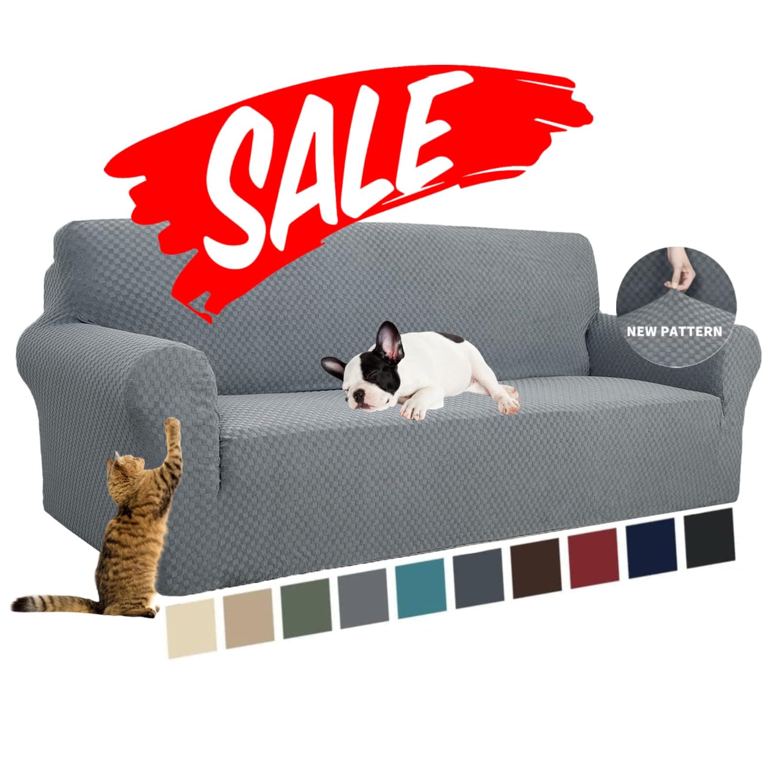 YEMYHOM High Stretch Jacquard Couch Cover, Pet-Proof Light Gray Slipcover for 3-Cushion Sofa