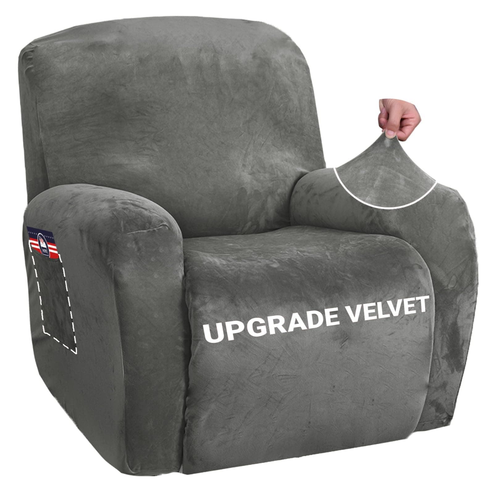 ZNSAYOTX Thicker Soft Grey Velvet Recliner Cover with Side Pockets