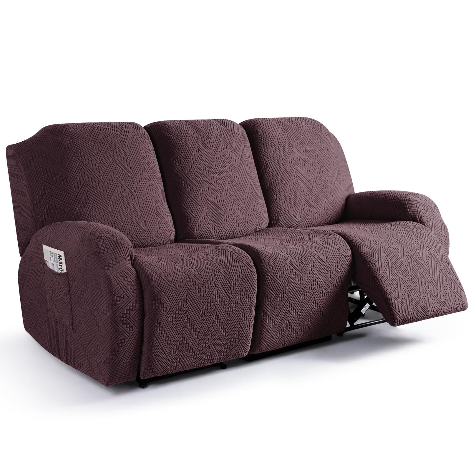 Recliner Sofa Covers with Pockets - Washable Furniture Protector for 3-Seater Reclining Couches (Dark Coffee)