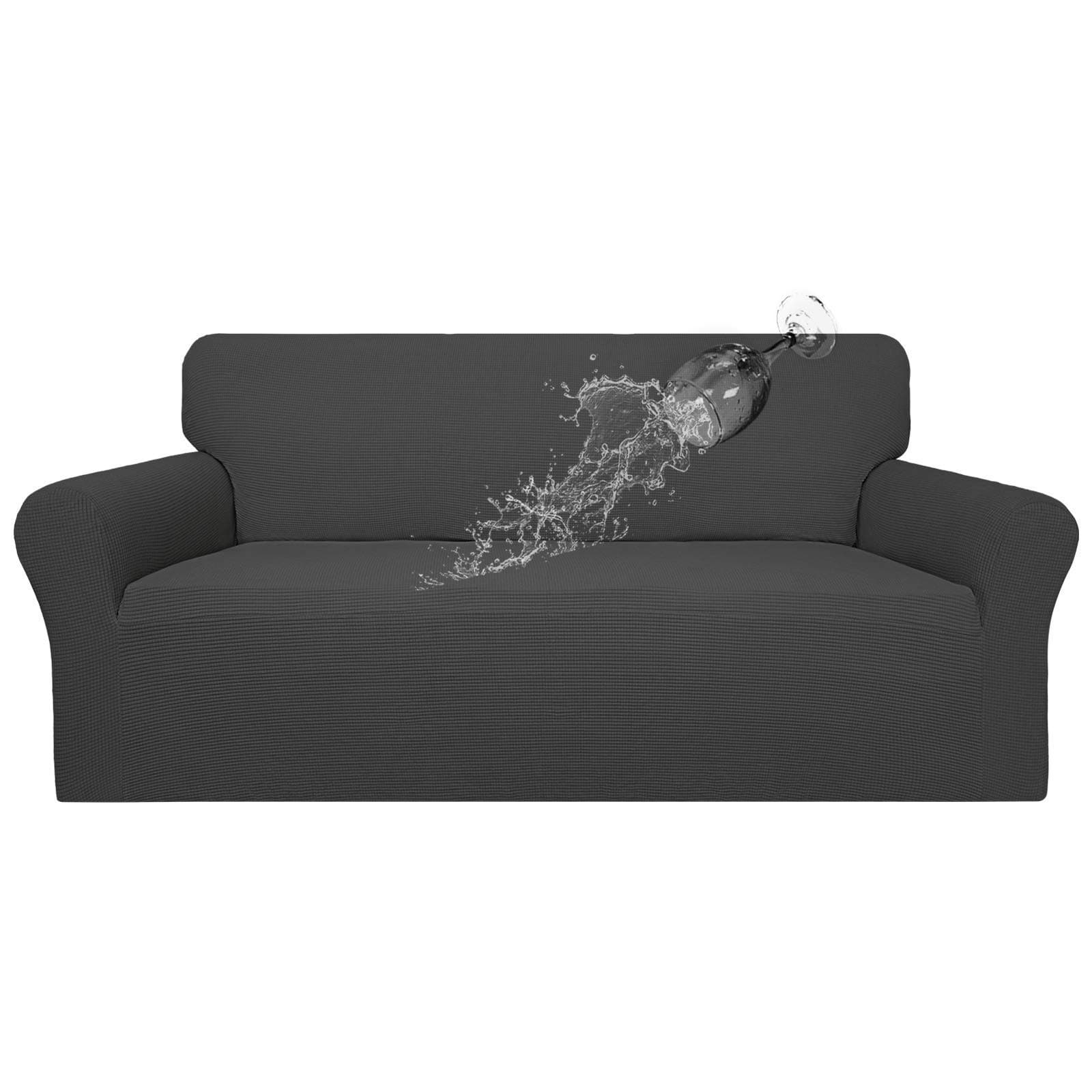 100% Waterproof Dual Stretch Couch Cover, Leakproof Kids & Pet Protector (Dark Gray)