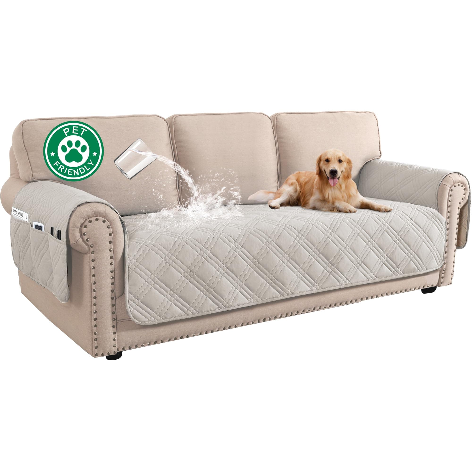 Turquoize Waterproof Pet Couch Cover for 3-Cushion Sofa (French Oak)