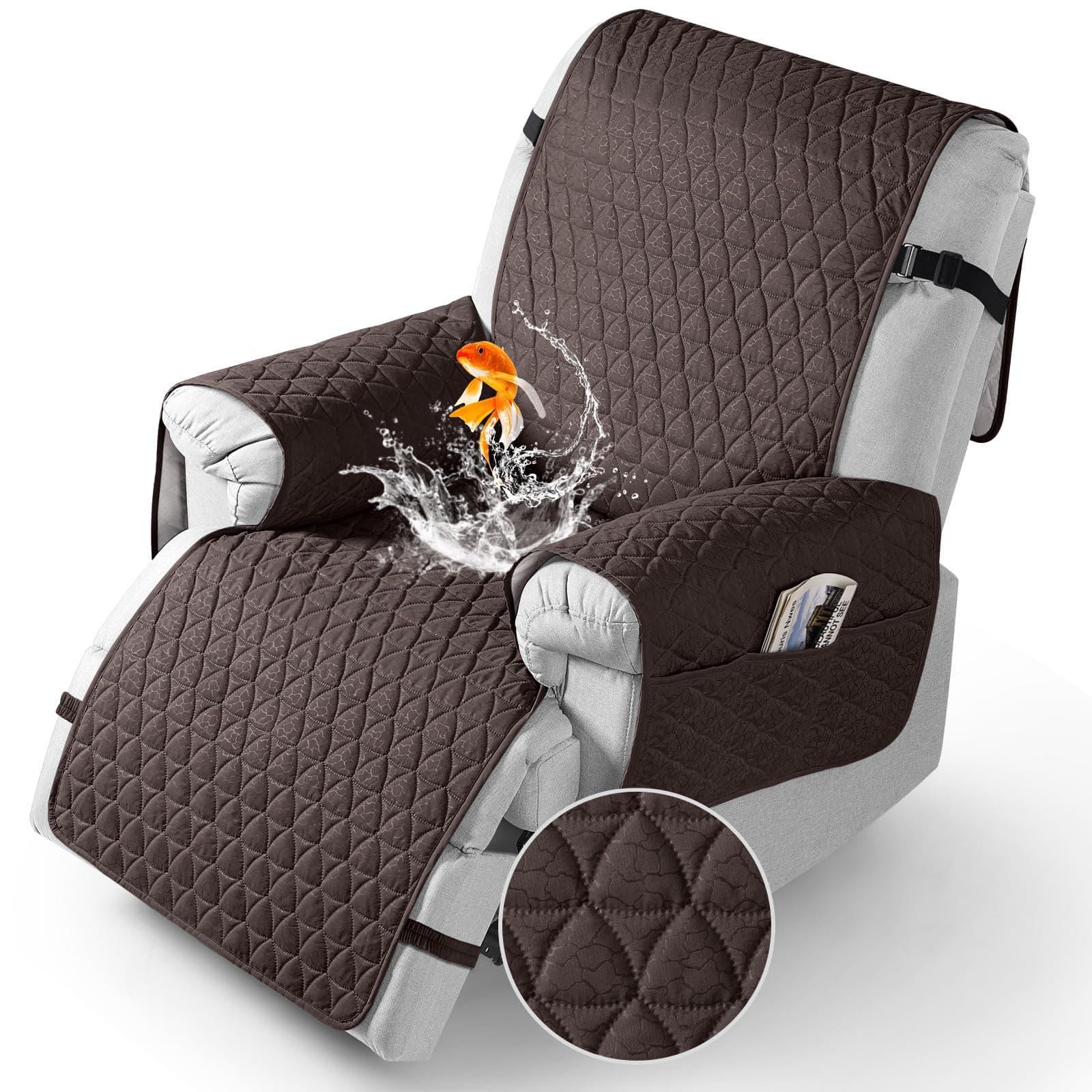 TAOCOCO 100% Waterproof Recliner Chair Cover, Non-Slip, Elastic Band (Chocolate, Medium-25")