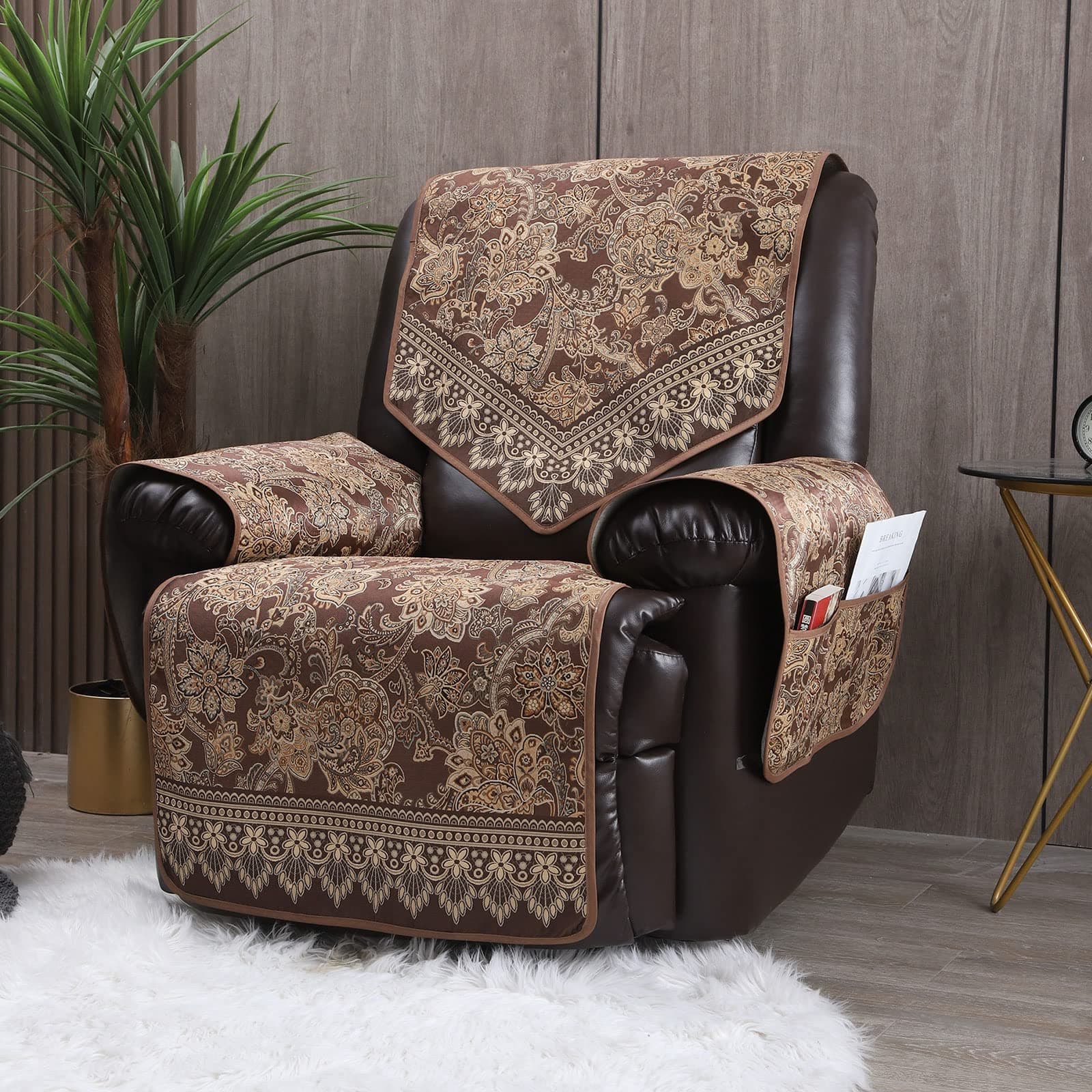 LUFEIJIASHI Non-Slip Waterproof Recliner Covers for Leather & Electric Chairs, Brown