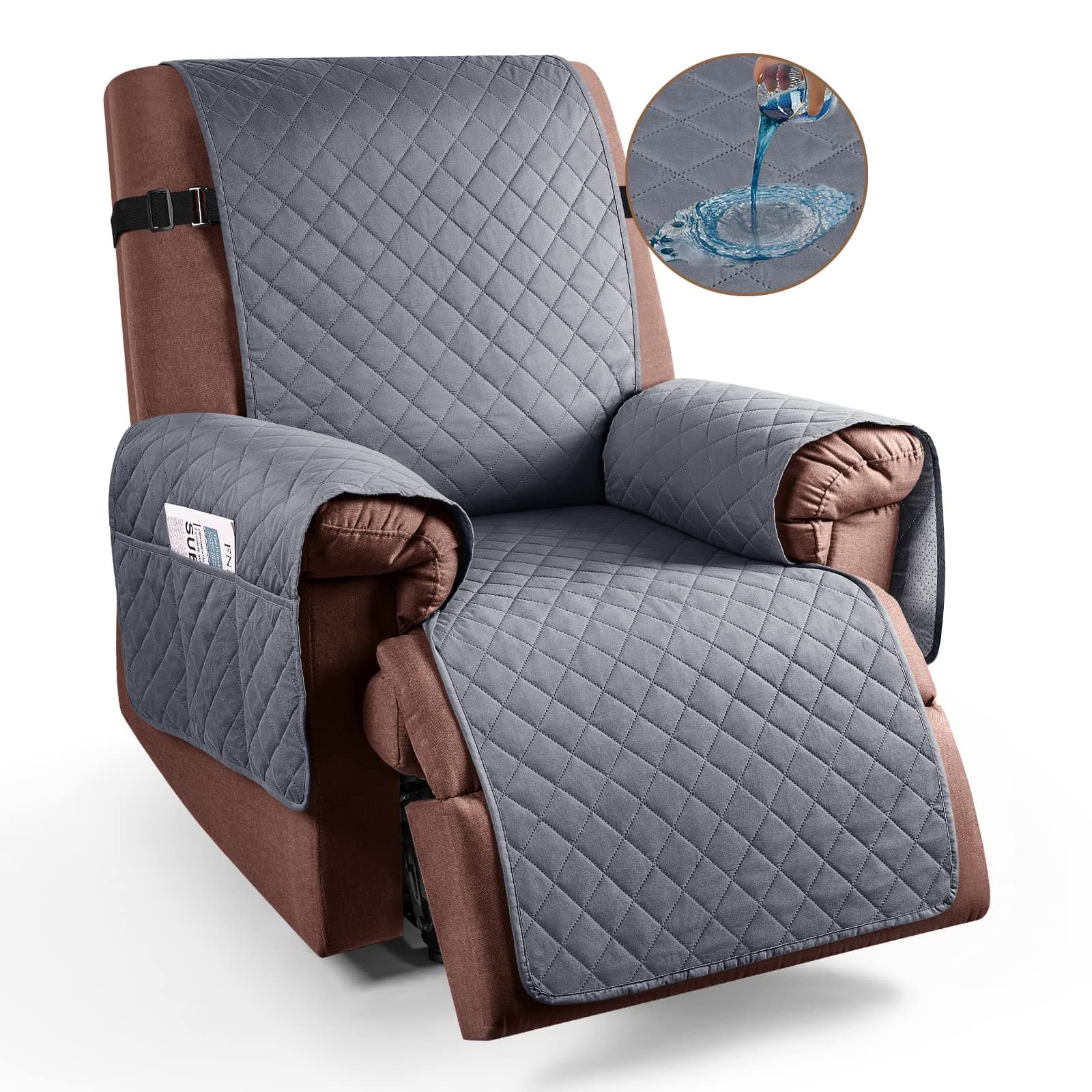 KinCam 100% Waterproof Recliner Chair Cover, Dark Gray