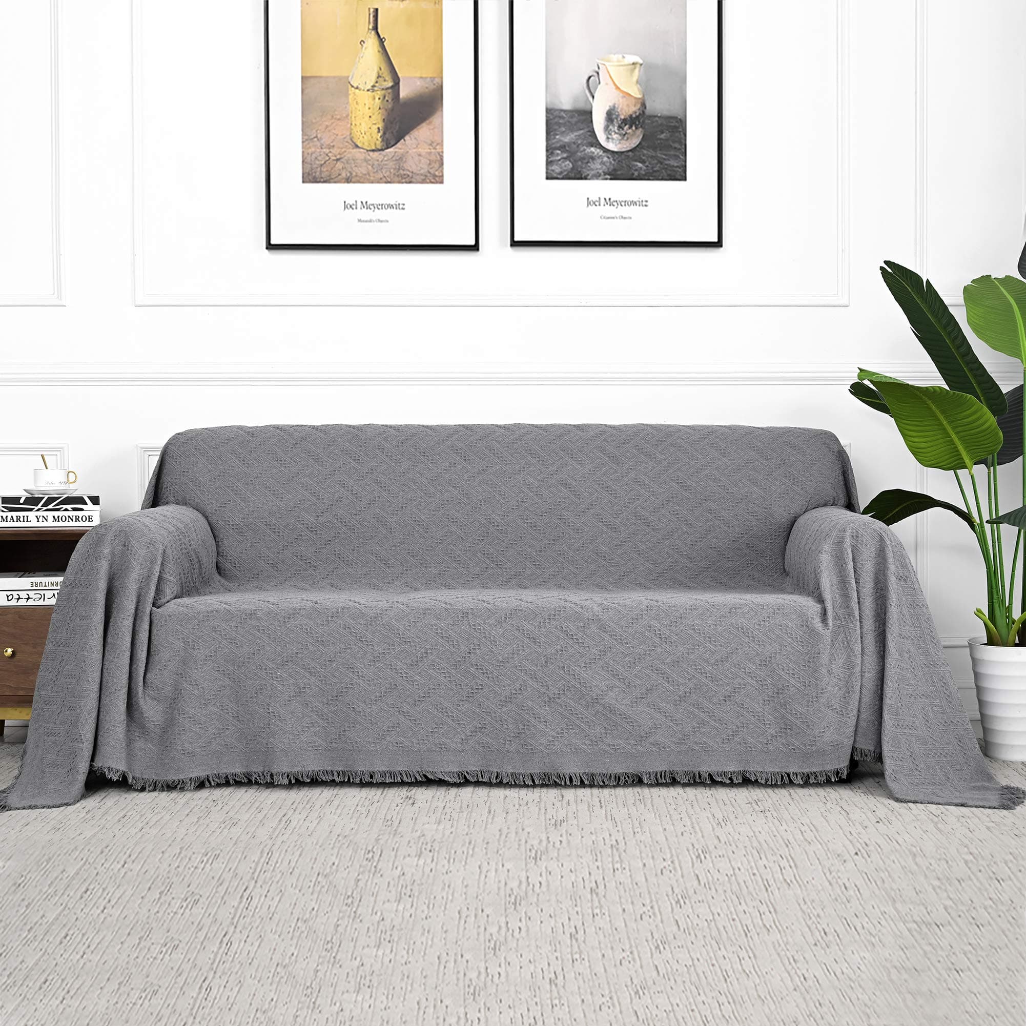 MYSKY HOME XX-Large Grey Geometrical Sofa Slipcover for 3 Cushion Couch